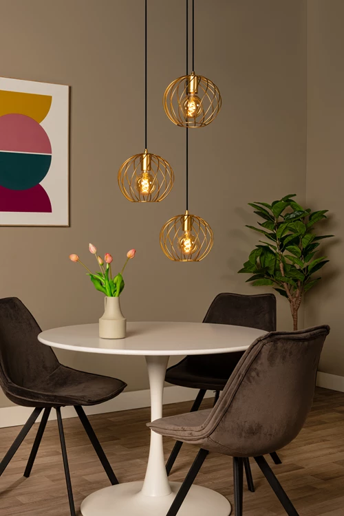 Lucide DANZA - Pendelleuchten - Ø 50 cm - 3xE27 - Mattes Gold / Messing - Atmosphäre 1